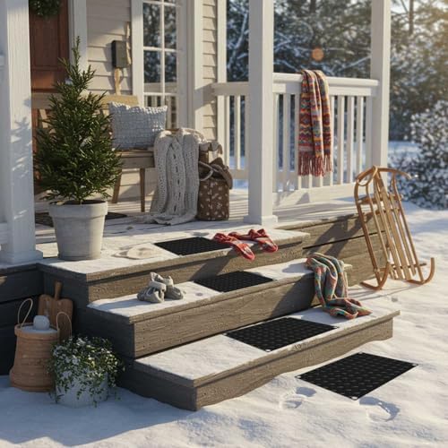 Riakrum 2 Pcs Heated Snow Melting Mats Outdoor, 10 x 15 in Winter Anti-Slip Heated Rubber Mat for Walkways Decks and Sidewalks, Electric Snow and Ice Melting Pads Connection with 9.84 ft Power Cord
