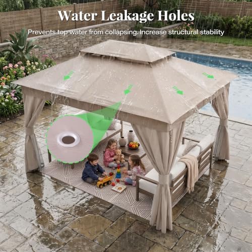 LAUSAINT HOME 10x13 Gazebo Canopy with Netting, Curtains & Double Roof