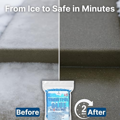 Thawtful Blue Ice & Snow Melt – Snow Melt, Rock Salt, Driveway & Sidewalk Salt for Ice, Blue Granular Rock Salt, Melts to −16°F (−27°C) – Resealable Zip Bag (5 QUARTS - 10.6 lb.)