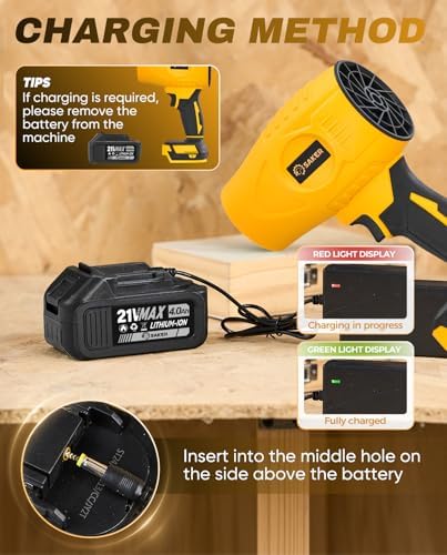 Saker Handheld Cordless Leaf Blower Portable Dust Cleaner 180000 RPM Compressed Air Duster with Adjustable Speed for Drying Patio Cleaning Camping 2 x 4.0Ah Battery Yellow