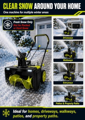 Snow Removal Machine, 3500W, 20 Inch Clearing Path for Driveways