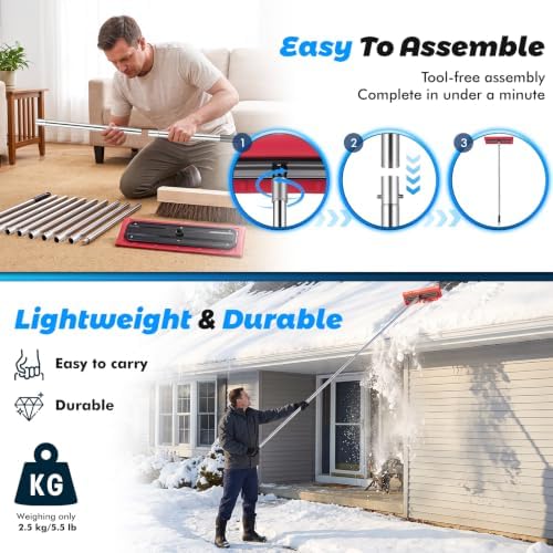 Leaf Roof Brush and Snow Rake Year-Round, 5-20ft Adjustable Length