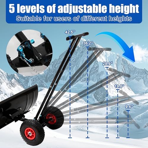 Snow Shovel with Wheels, for Efficient Snow Removal (Dual Bar - Black)