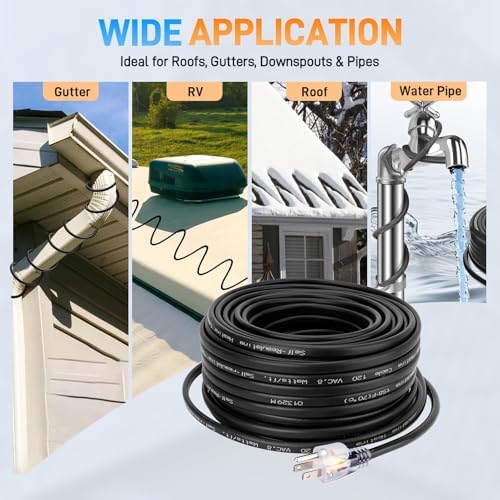 100FT Roof & Gutter Heat Cable, 8W/FT Self Regulating Heat Tape, 120V