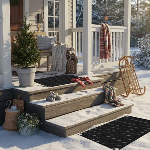 Riakrum 2 Pcs Heated Snow Melting Mats Outdoor, 20 x 30 in Winter Anti-Slip Heated Rubber Mat for Walkways Decks and Sidewalks, Electric Snow and Ice Melting Pads Connection with 9.84 ft Power Cord