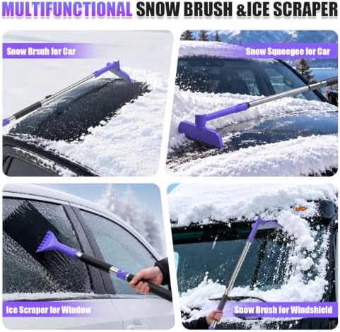 62" Long 3‑in‑1 Car Snow Brush, Ice Scraper With Squeegee for Truck SUV Car