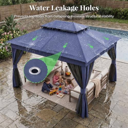 LAUSAINT HOME 10x13 Gazebo Canopy with Netting, Curtains & Double Roof