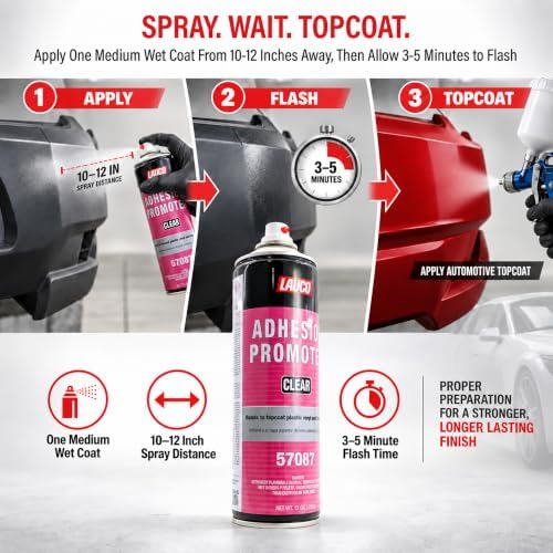 LAUCO Automotive Adhesion Promoter 13 oz Aerosol Spray Can with Aerosol Spray Gun - Pack of 6 - Use on Multi Surfaces Like Automotive Plastics, Bumpers, Vinyl Trim and Fiberglass (57087)