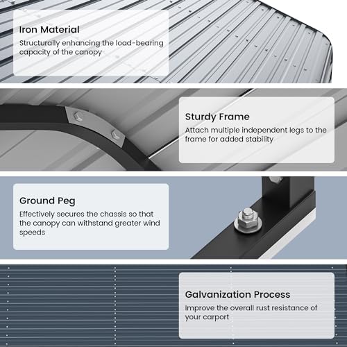 Real Relax 10'x15' Heavy Duty Metal Carport, Grey