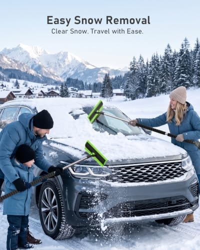 helloleiboo 55.7" Snow Brush and Ice Scrapers for Car Windshield, Green