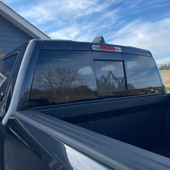 Xinghe for Dodge Ram 2009 to 2024, American Flag Decals Stickers for Truck Back Middle Window, Matte Black USA Flag Decal for Truck Back Sliding Window (Matte Black Mountain)