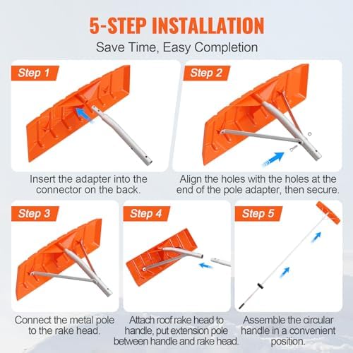 VEVOR Snow Roof Rake, 21ft Reach Aluminium Handle, 25" Plastic Blade Snow Removal Tool, Superior Roof Shovel with Anti-Slip Handle Grip, Easy to Setup & Use for House Roof, Wet Leaves, Car Snow