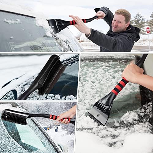 FOVAL [6 Pack 27" Snow Brush with Wider Ice Scraper (4.73" Width), Snow Removal Car Brush with Comfortable Foam Grip for Cars, Trucks, SUVs, Windshield (Heavy Duty ABS, PVC Brush)