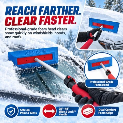 SNOBRuM - Snow Remover for Cars and Trucks - 28 to 48 inch telescoping Handle - no Scratch Snow Removal 2-Pack
