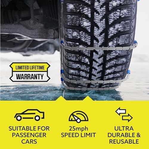 Tire Chain Cables For Snow & Ice, Fits Passenger Cars & Some SUVs, Constructed to Provide Maximum Traction & Grip - Set of 2 (X-Small)