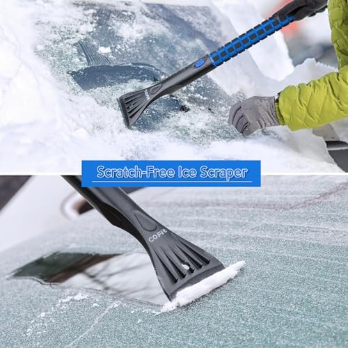 COFIT 36" Car Snow Brush with Ice Scraper 2 in 1, Extendable Cleaning Kit Long Handle, Windshield Snow Removal Tool Scratch Free, SUV Truck RV Window Roof Exterior Wash Supplies, Blue