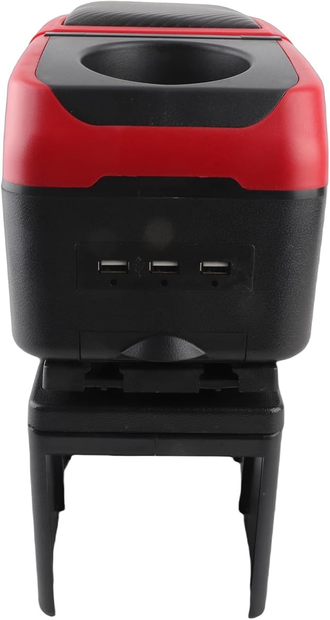 Universal Car Armrest Box with 6 USB Charging Ports Double Layer Car Organizers and Storage Car Arm Rest Console Organizer for SUV Truck Car (Red)