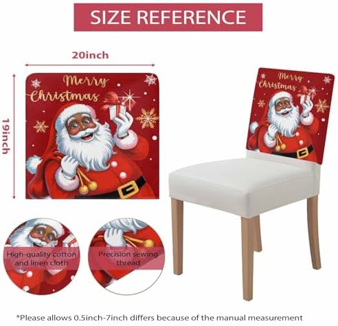 Merry Christmas Chair Back Covers Set of 6 Black Santa Claus Xmas Snowflake Gold Red Washable Removable Chair Cover Slipcover Protector for Dining Room Hotel Party Holiday Decor