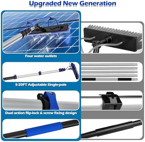 30 FT Reach Solar Panel Cleaning Brush Kit with Telescopic Pole
