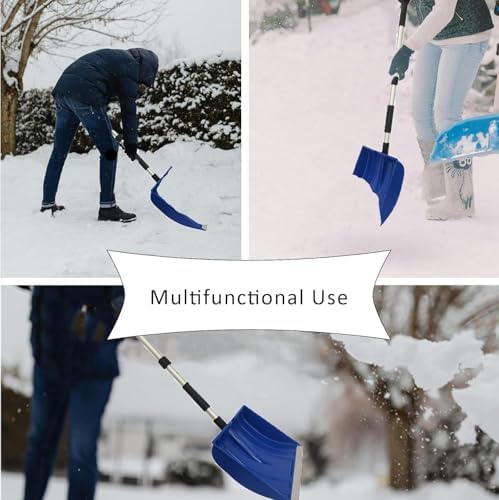 Snow Driveway and Garage Snow Removal Shovel 48-inch Long with D-Grip Handle Aluminium Strip Large Capacity Shovel for Garden, Car, Camping and Outdoor Use (Blue)