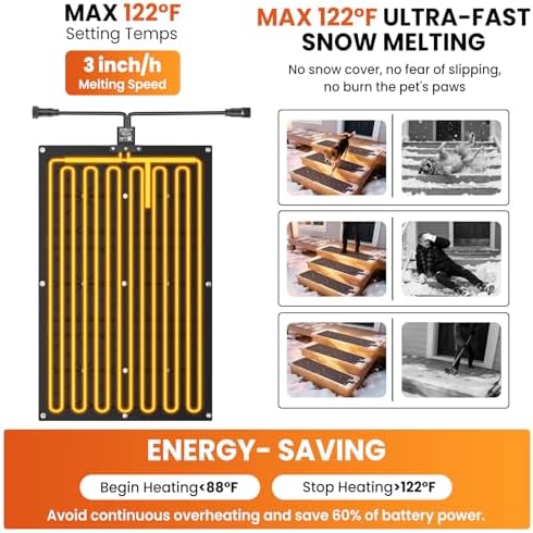 20x30in Heated Snow Melting Mats, 7mm Thickening No-Slip Rubber Snow Melting Mats Outdoor, Electric Snow and Ice Removal Mats for Winter Walkways, Decks, Sidewalks, Stairs, Steps, Doorways, Driveway