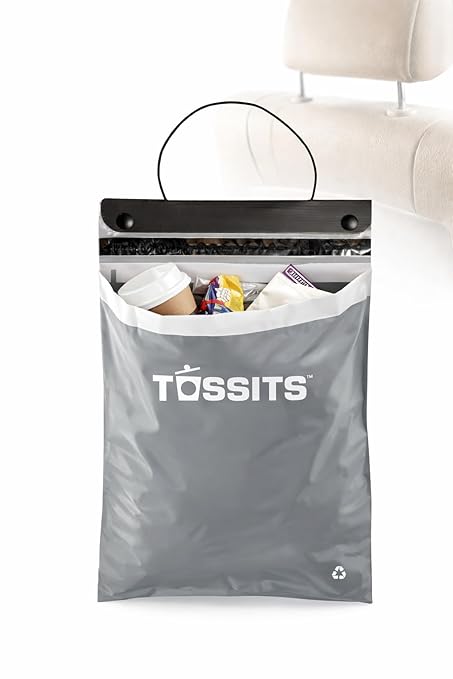 Tossits Recycled Disposable Car Trash Bags – Leakproof, Smell Proof Hanging Garbage Bags for Car, Truck, SUV, RV & Vehicle – Gray, 21 Count Disposable Automotive Trash Bags
