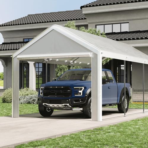 10x20 Carport with Sidewalls, Portable Garage Canopy for Truck Boat Storage