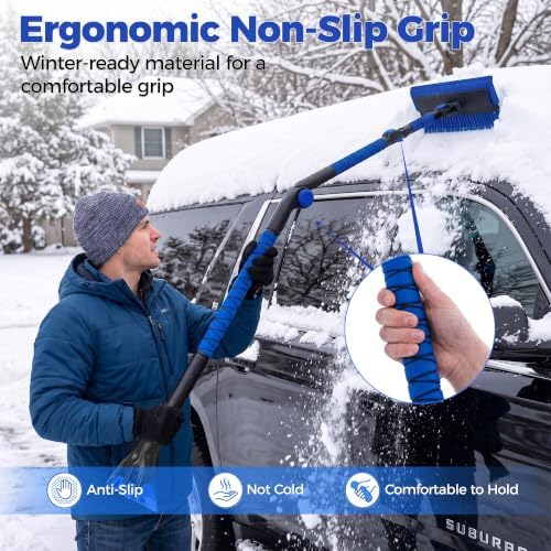 59" Extendable Snow Brush for Car with Ice Scrapers for Windshield