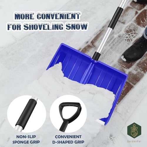 GardenPal Snow Shovel for Driveway Car Home Garage, PortableSnow Shovel with D-Grip Handle, Collapsible Snow Sand Mud Removal Tool, Large Capacity, Heavy Duty Metal Collapsible