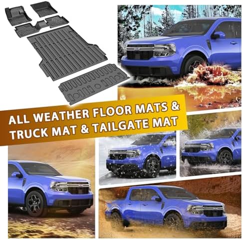 Powerty Floor Mats for 2022-2026 2027 Ford Maverick Gas Model Accessories All Weather TPE Truck Bed Mat Tailgate Liner Protector Replacement Full Set for Maverick