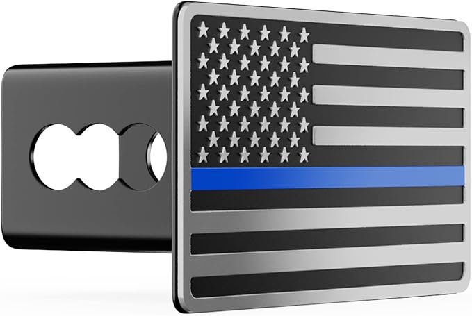 Heavy American Flag Metal Trailer Hitch Covers for 2 inch Receivers,Tow Hitch Covers 2 Inch for Truck Accessories (with 5/8-Inch Pin Diameter Trailer Hitch Lock,Chrome&Thin Blue Line)