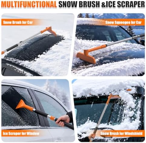 62" Long 3‑in‑1 Car Snow Brush, Ice Scraper With Squeegee for Truck SUV Car