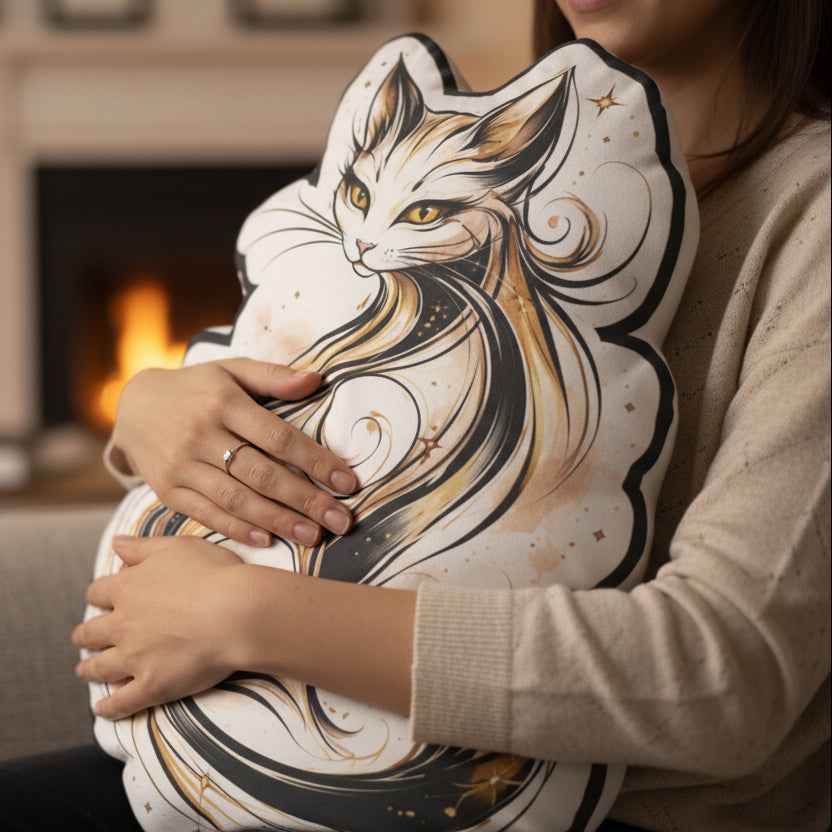 Abstract Gold Cat Pillow — Curated, Not Cuddled