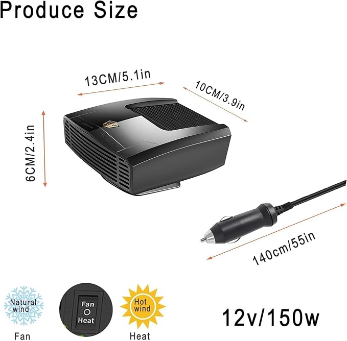 12 Volt Heater For Car 150W Fast Heating Cooling Fan Defogger & Defroster 360° Rotation Portable Car Heater That Plugs Into Cigarette Lighter Small Air Heat 202513