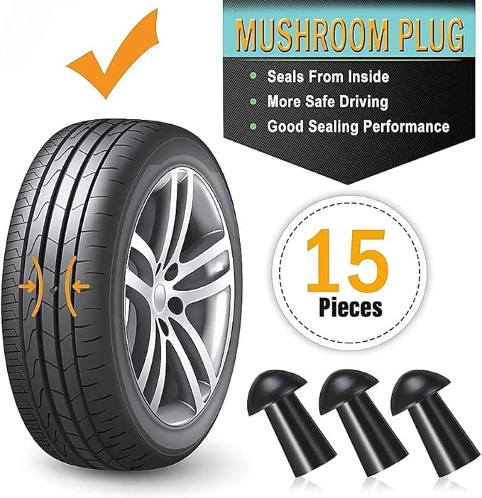 GRAND PITSTOP 22 Pcs Tire Puncture Repair Kit with Multi-Functional Folding Plier Compatible for car Motorcycle, Truck, ARB,ATV, Tractor, RV, SUV, Trailer (15 Mushroom Plugs)