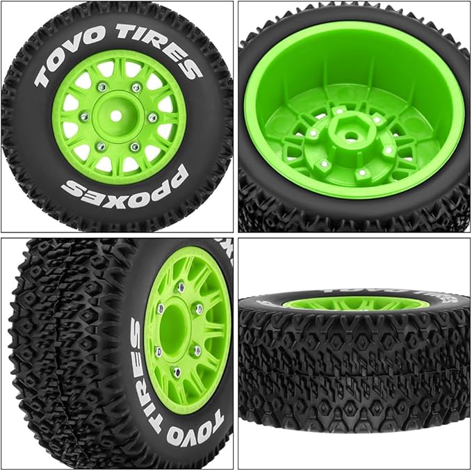 GLOBACT 12mm/14mm Hex RC Wheels and Tires 1/10 RC Truck Tires for Arrma Senton Fury Slash Axial Losi Redcat Rc4wd Hex Detachable Replacement (Green 4PCS)