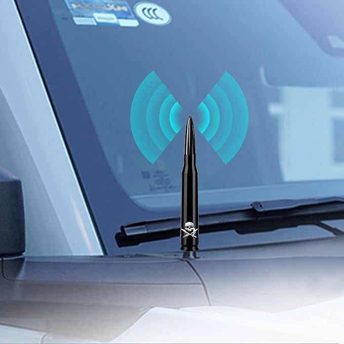Ajxn 1 PC Car Truck Bullet Antenna, 5.4" Automobile Antenna Mast, Suitable for GM Chevy Silverado 1500 2500 3500 HD Avalanche GMC Sierra 1500 2500 3500 (Double Sword Skeleton Black #110)