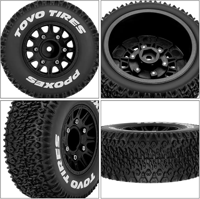 GLOBACT 12mm/14mm Hex RC Wheels and Tires 1/10 RC Truck Tires for Arrma Senton Fury Slash Axial Losi Redcat Rc4wd Hex Detachable Replacement (Black 4PCS)
