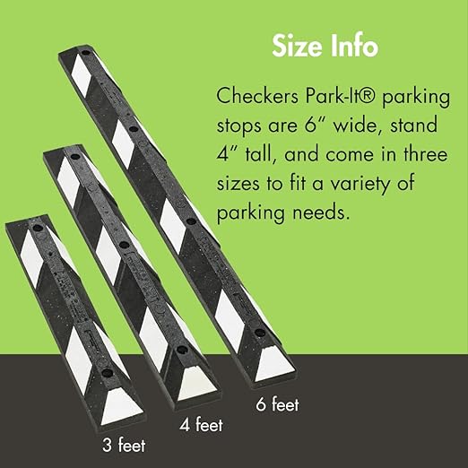 Checkers Park-It® 3 Foot Long 100% Recycled Rubber Parking Stop, 3' x 6" x 4", Parking Lot Curb Wheel Stopper, Highly Visible Black/White, GNRS1320WH
