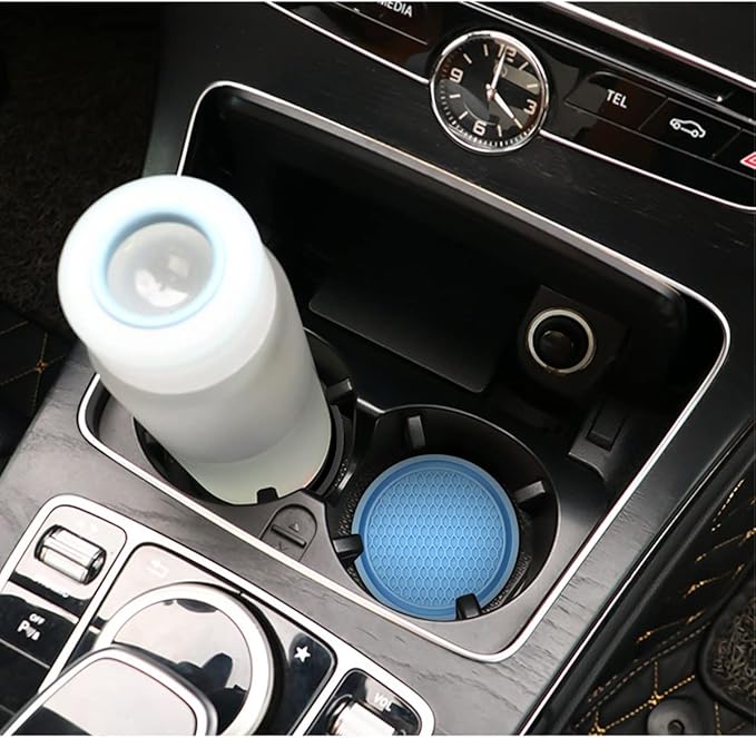 Osilly 4 Pack Car Coaster, 2.75 Inch PVC Anti Slip Cup Holder Insert Coaster, Honeycomb Waterproof Drink Mat Suitable for Most Car Interior, Universal Vehicle Accessories for Women and Men (Blue)