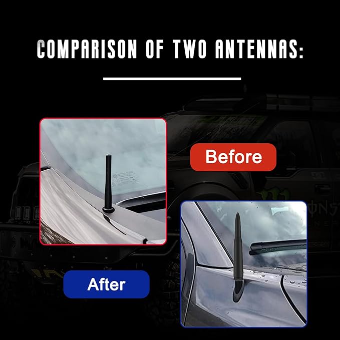 Car Truck Bullet Antenna with Valve Stem Caps Mast for GM Chevy Silverado 1500 2500 3500 HD Ford F150 F250 F350 Denali Heavy Pickup Truck Accessories (Black)-Car wash Safe-Anti Theft