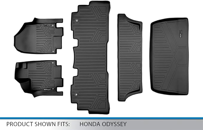 SMARTLINER Custom Fit Floor Mats 3 Rows and Cargo Liner Behind 3rd Row Set Compatible with 2018-2025 Honda Odyssey