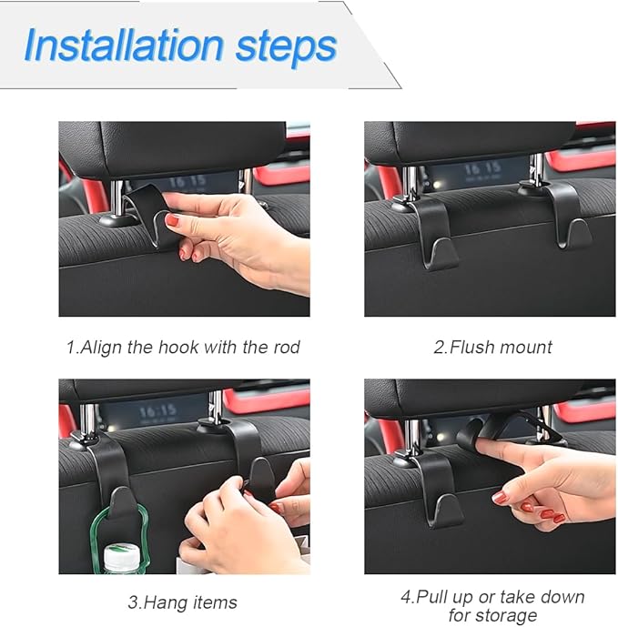 4PCS Car Seat Headrest Hooks, Auto Back Seat Hanger Holder, Durable Stylish Vehicle Organizer Universal Car Accessories, Storage Hooks for Purses, Bags, Clothes, Coats (Carbon Fiber/Black Flag)