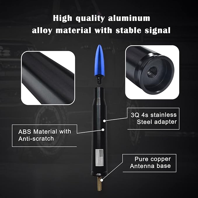 Ajxn 1 PC Car Truck Bullet Antenna, Automobile Antenna Mast, Suitable for GM Chevy Silverado 1500 3500 HD Avalanche GMC Sierra 1500 3500 Denali Heavy Duty Pickup Trucks Accessories (Blue)