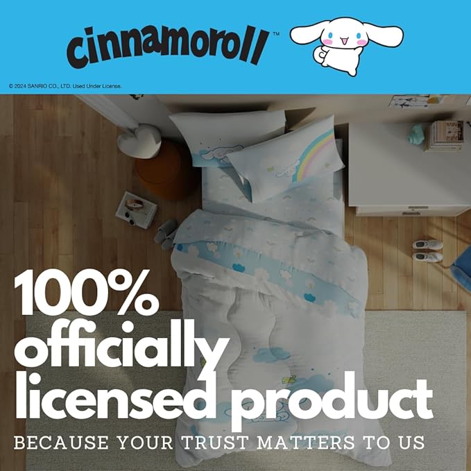 Cinnamoroll Bedding - 5 Piece Full Size Bed Set - Super Soft Microfiber Comforter and Sheet Set, (Officially Licensed Product) by Franco Collectibles