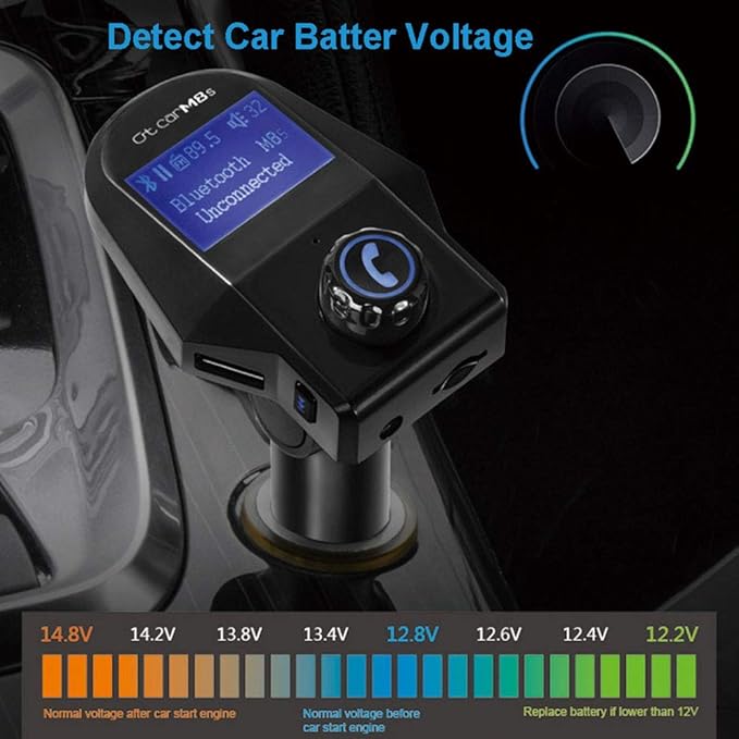Bluetooth FM Transmitter for Car, Wireless Bluetooth In-Car Radio Adapter with Handsfree Calling, 2 USB Ports, 1.44" LED Display, Supports TF Card/U-Disk, 3.5mm Aux Output
