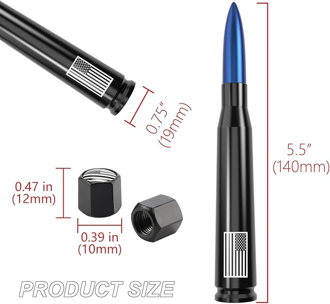 Car Truck Antenna with Tire Valve Caps American Flag Universal Short Replacement for GMC Sierra Chevy Silverado Dodge Ram 1500 2500 3500 Ford F150 F250 F350 Super Duty Raptor Accessories, Blue