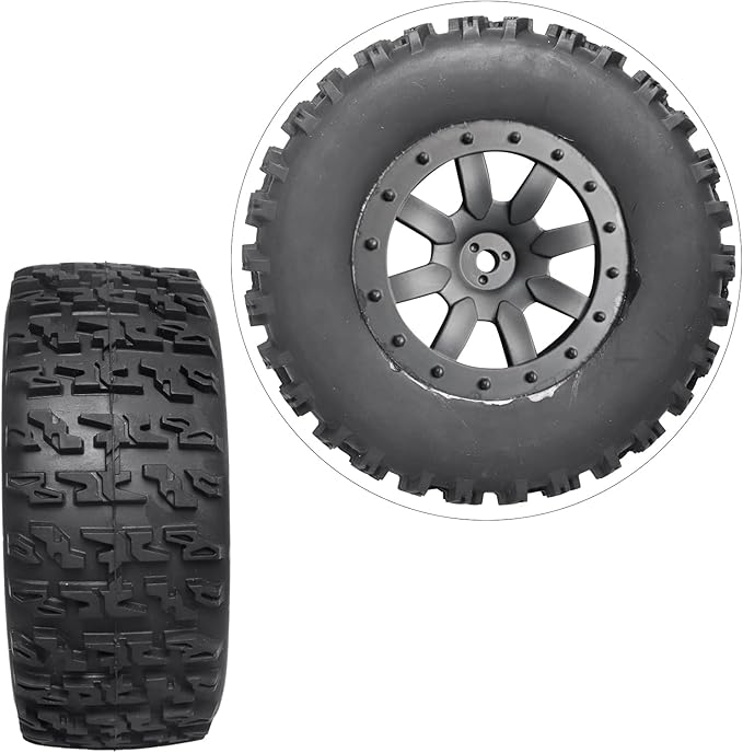 Pre-Glued 1/10 RC Short Course Truck Tires and Wheels Set 12mm Hex for Traxxas Slash 4x4 BL-2S 2WD Redcat Blackout SC Losi SCT Team Associated SC10 HPI, with Foam Inserts (Type 1)