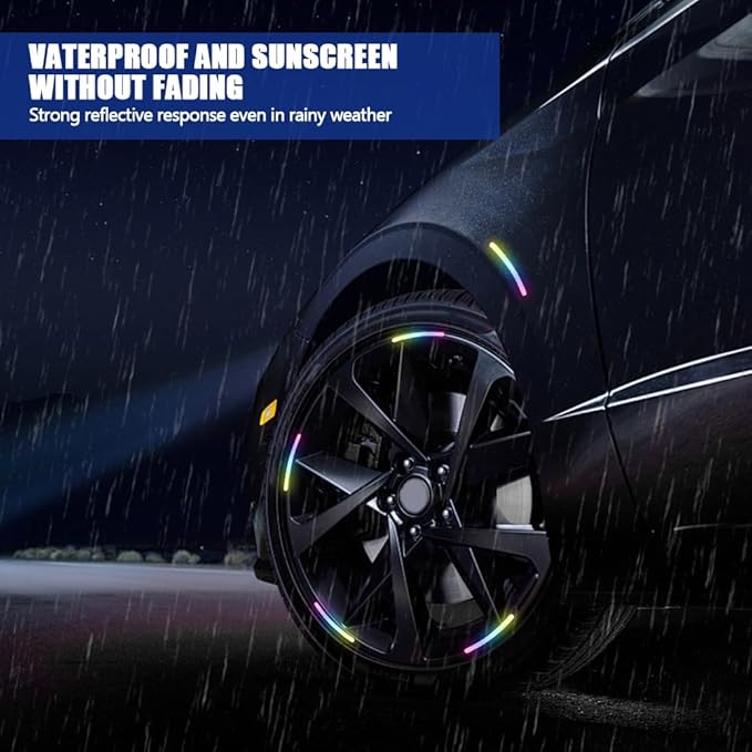 20PCS Reflective Car Wheel Decorative Stripe Stickers, Night Safety Warning Tape Sticker, Anti-Scratch Tire Rims Sticker, Universal Car Exterior Accessories Fluorescent Auto Decals for Motocycle Bike