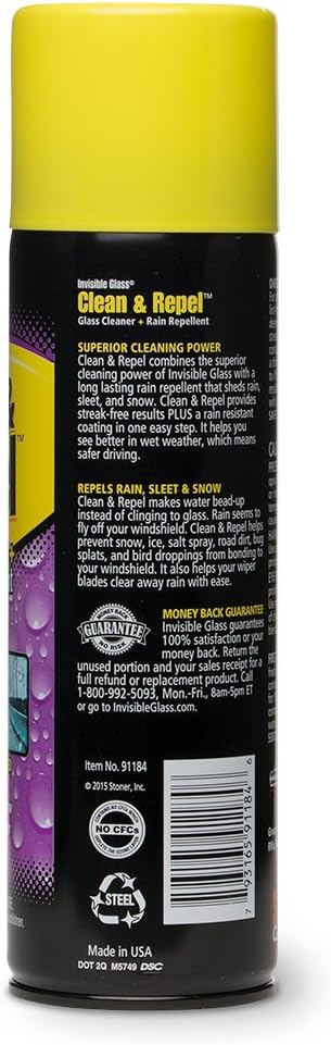 Invisible Glass 91184 19-Ounce Premium Glass Cleaner with Rain Repellent for Exterior Automotive Glass and Windshields to Shield Against Rain, Snow, and Sleet, 2 Pack